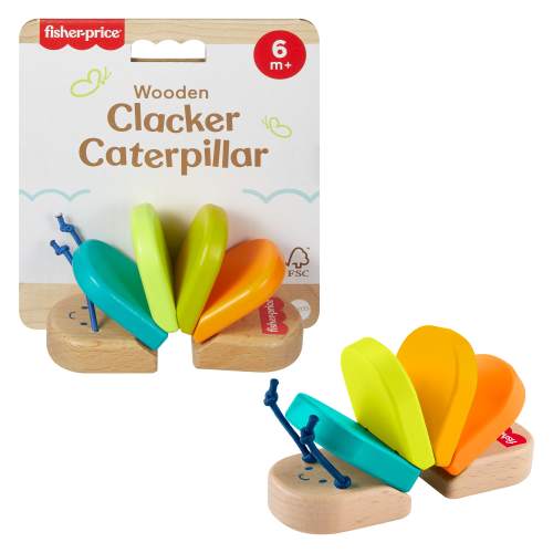 Fisher-Price Wooden Clacker Caterpillar Developmental Activity Rattle Toy for Infant, 1 Wood Piece