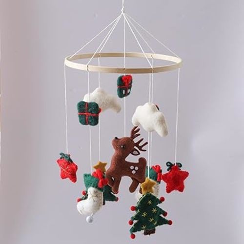 Christmas Crib Mobile Handmade Felt Reindeer Christmas Tree Nursery Decor for Boys and Girls Children's Room Baby Mobile Christmas Gifts
