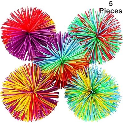 Leinuosen 5 Pieces Monkey Stringy Balls - Sensory Fidget Stress Balls, Soft Rainbow Pom Bouncy, Stuffers Party Favors Birthday Gifts Multicolor (2.75 Inch)