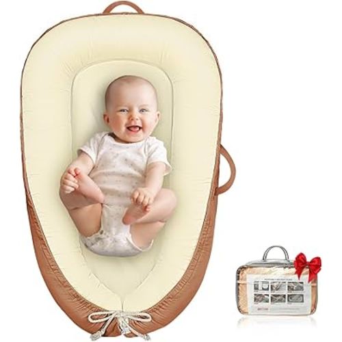 Baby Lounger - Infant Lounger for Newborn 0-25 Months, Pure Cotton Breathable Baby Nest Lounger Cover, Newborn Essentials for Baby Boys & Girls, Co Sleeper Portable Baby Bed for Home and Travel