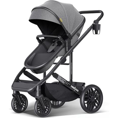 Bassinet Stroller for Baby, Convertible Infant Strollers w Reversible Seat & Cup Holder, 2-in-1 Rear-Facing Pram from Newborn to Toddler, One-Hand Easy Fold, Coches para Bebes, 516M, Grey