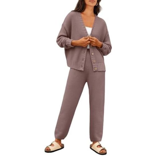 LILLUSORY Womens Cardigan Pants Sets 2 Piece Slouchy Sweater Loungewear