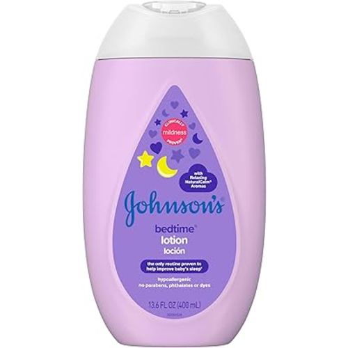 Johnson's Moisturizing Bedtime Baby Lotion with Coconut Oil & NaturalCalm Aromas to Help Relax Baby, Hypoallergenic & Free of Parabens, Phthalates & Dyes, Mild Baby Skin Care, 13.6 fl. oz