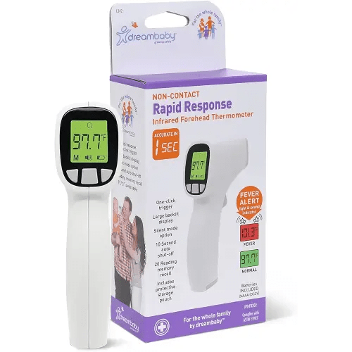 Dreambaby Non-Contact Rapid Response Infrared Digital Forehead Thermometer - 20 Readings Memory Recall, 10 sec Shut-Off - for Infants, Children, and Adults - White