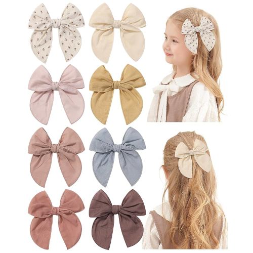Doboi 8PCS Baby Girls Hair Clips Fable Hair Bows Cotton Linen Bows for Girls Hair Accessories for Baby Toddlers Kids （Includes Stamp Duty Hair Clip）