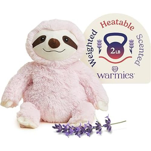 warmies Microwavable & Weighted Stuffed Animals, Pink Sloth - Heated Stuffed Animal Plushie for Warmth & Comfort - Cute Soft Plush Toys for Adults & Children (Boys, Girls, Babies & Toddlers)