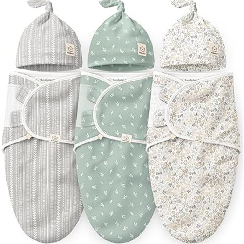 3pk Organic Swaddles for Newborns Girls, Boys & Hats (Prairie, 0-3M)