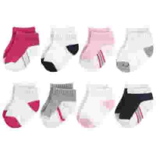 Hudson Baby Infant Girl Cotton Rich Newborn and Terry Socks, White Pink Black, 6-12 Months