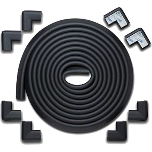 Roving Cove Edge Corner Protector Baby Proofing (Large 18ft Edge 8 Corners), Hefty-Fit Heavy-Duty, Soft NBR Rubber Foam, Furniture Fireplace Safety Bumper Guard, 3M Adhesive, Onyx Black