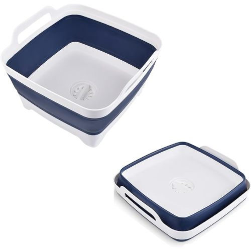 MontNorth Dishpan for Washing Dishes,9L Collapsible Dish Tub Portable Sink,Wash Basin,Foldable Laundry Tub,Washing Basin with Drain Plug,Dishpan for Kitchen Sink,Camping Dish Washing Tub,Navy blue