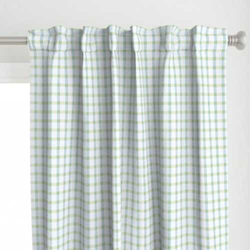 Whimsical Plaid Curtain Panel - Wavy Watercolor Blue Green Checks Calm Custom Curtain Panel - Medium Gingham Check by carolyntemadesigns -