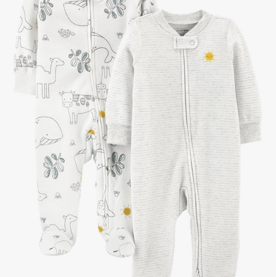 Simple Joys by Carter's Unisex Baby 2-way Zip Thermal Footed Sleep and Play, Pack of 2