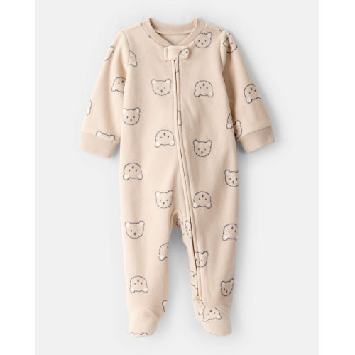 Baby Bear Fleece 2-Way Zip Sleep & Play Pajamas - Khaki - Carter's