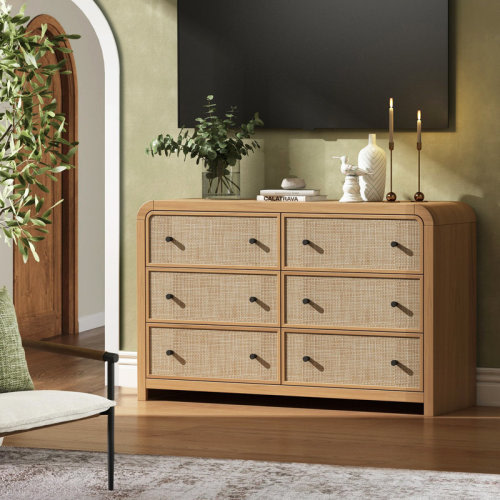 Bay Isle Home™ Cevat Rattan 6-Drawers Dresser,Thickened Curved Profile Design & Reviews | Wayfair