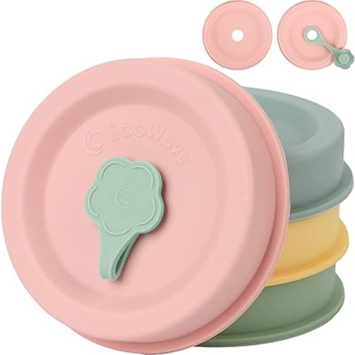 EcoWave FlipFit Silicone Mason Jar Lids w/Straw Hole & Stopper Plug - INNOVATIVE TWO-SIDED LID - Fits BOTH Regular & Wide Mouth Kerr, Ball Canning Jars - Drinking Tops, Storage Caps - Vegan, BPA-free
