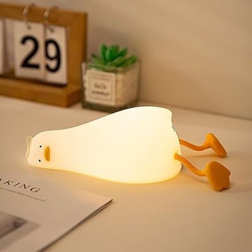 Cute Lying Flat Duck Night Light, LED Lazy Duck Lamp Squishy, Extra Duckie Decor Gift, Dimmable Fun Ducky Lay Lamp, Duck Light Laying Down, Rechargeable Bedside Touch Soft Lamp for Kids Sleep