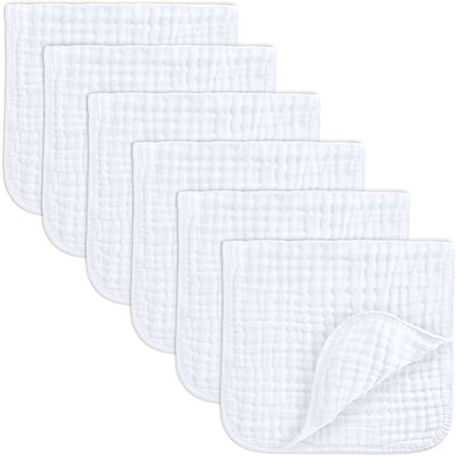 Comfy Cubs Muslin Burp Cloths Set Large- (White, 6-Pack, 20" X10")