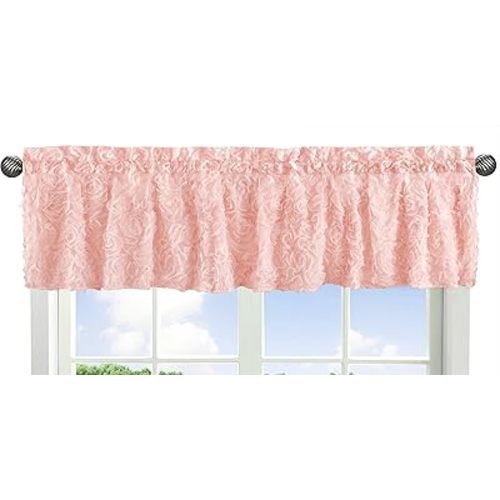 Sweet Jojo Designs Pink Floral Rose Window Treatment Valance - Solid Light Blush Flower Luxurious Elegant Princess Vintage Boho Shabby Chic Luxury Glam High End Roses