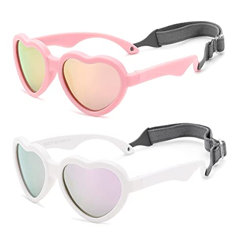 Baby's First Sunglasses with Strap, Unbreakable Polarized Newborn Infant Heart Sunglasses for Ages 0-12 Months