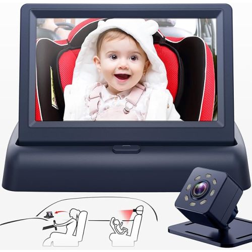 Baby Car Mirror with 4.3'' HD Night Vision Function Display, Safety Car Seat Camera with Wide Crystal Clear View, Easily Observe The Baby’s Move(Not USB)
