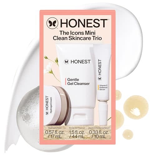 Honest Beauty The Icons Skincare Trio | Mini Hydrogel Cream, Gentle Gel Cleanser, Vitamin C Radiance Serum | EWG Verified, Vegan + Cruelty Free