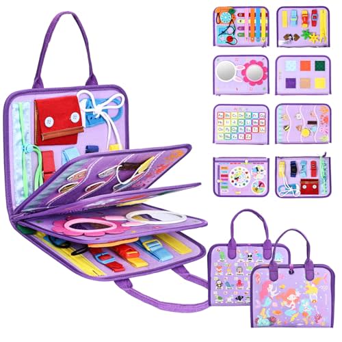 JHkim Busy Board Montessori Toys, Birthday Gifts for Girls, Autism Sensory Travel Toy, Educational Activity Busy Book, Preschool Learning Fine Motor Skills Toys,Purple