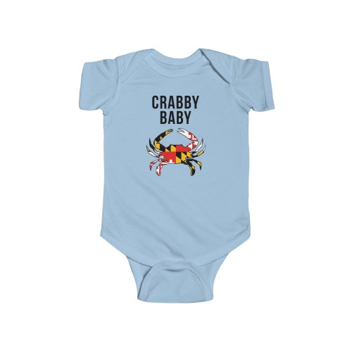 Crabby Baby Onesie Bodysuit, 6M - 24M, Maryland Flag Crab Baby Romper, Soft Durable Cotton Infant Clothes, Perfect Gift for Newborns, A+