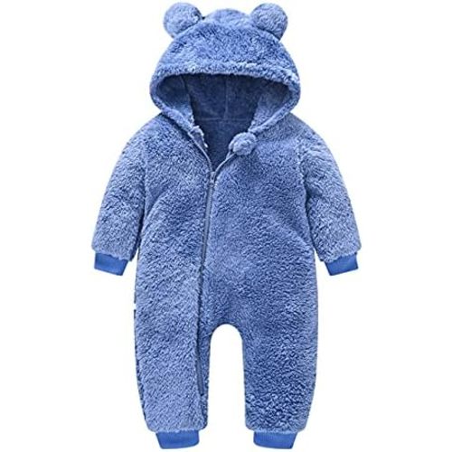 Baby Fleece Jumpsuits Infant Bear Ear Snowsuit Newborn Hooded Romper Warm Coat