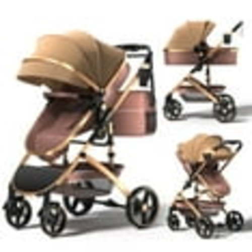 TEAYINGDE 2 in 1 Baby Stroller,Foldable Lightweight Carriage Reversible Bassinet Pram for Toddler,Travel Stroller with with Cup Holder、Storage Bag,Brown