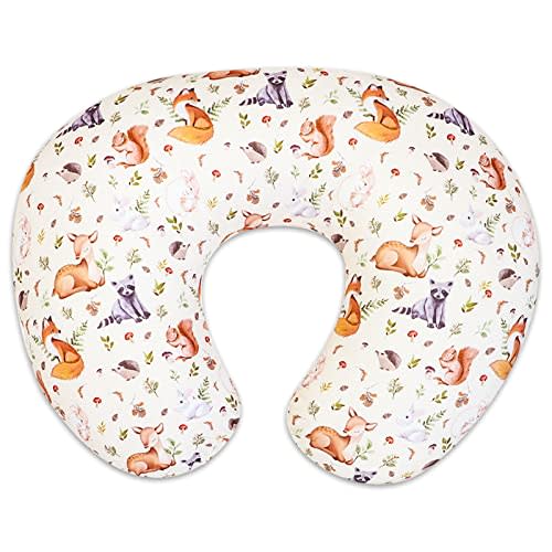 Nursing Pillow Cover for Baby Boy and Girl, Ultra Soft Comfortable Stretchy Removable Slipcover for Newborn Breastfeeding Pillows, Woodland Animals
