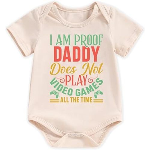 hrcfbk Newborn Infant Baby Boy Girl Bodysuit Short Sleeve Funny Daddy Mommy Letters Print Romper