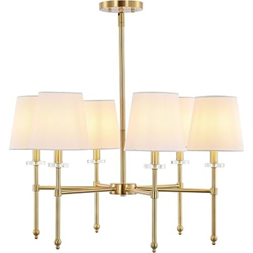 JONATHAN Y JYL9918A Cillian 27" 6-Light Mid-Century Modern Iron LED Chandelier French Country, Contemporary, Coastal Dining Room Living Room Kitchen Island, Brass Gold