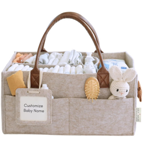 Lily Miles Baby Diaper Caddy Organizer, Nursery Storage Basket for Newborn Essentials, Neutral Gift for Baby Shower, Registry Must-Have, Car Organizer for Diapers and Wipes - Sand, Large