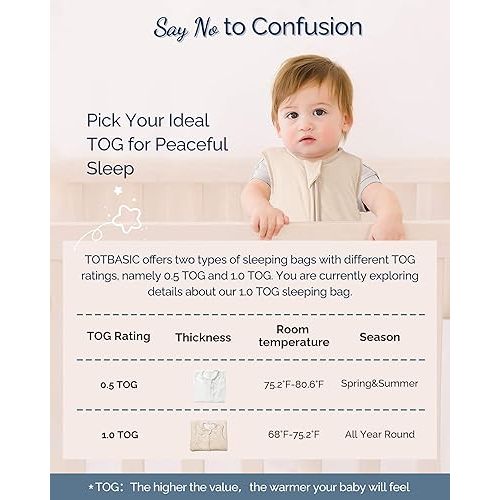 Sleep Sack 0-6-12-18-24 Months, Premium Breathable Wearable Blanket Sleeping Bag 0.5TOG 1.0TOG for Baby Girl Boy