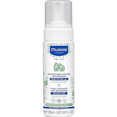 Mustela Cradle Cap Foam Shampoo for Newborn - Baby Shampoo with Natural Avocado - Tear-Free & Fragrance-Free - 5.07 fl. oz.