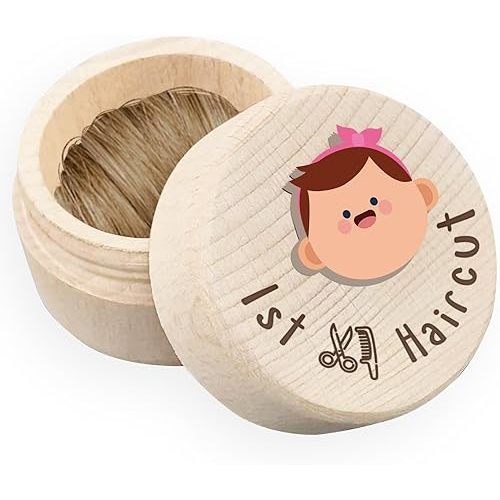 Azbuk Baby Keepsake Box for First Hair, Wooden Baby Memory Souvenir Collection Box, Stores Fetal Hair for Childhood, Cute Lost First Haircut Keepsake, Baby Toddler Hair Case for Baby Shower for Girl