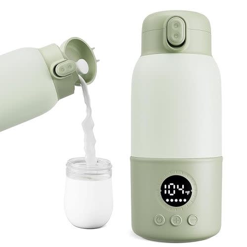 Portable Bottle Warmer for Travel, 2-Min Fast Heating Baby Bottle Warmer,12.8oz Formula Container to Go for Breastmilk, Formula Dispenser with Long-Lasting Keep Warm Function