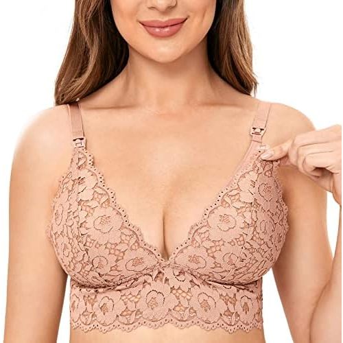 MOMANDA Women's Lace Nursing Bra Wirefree Padded Breastfeeding Maternity Bralette Cute