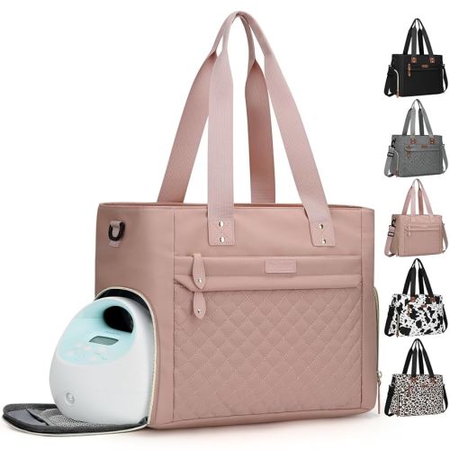 Diaper Bag Tote for Working Mom, Large Travel Diaper Tote for Mom and Dad with 15 Inch Laptop Sleeve, Mommy Maternity Travel Baby Bag for Boys and Girls, Pink