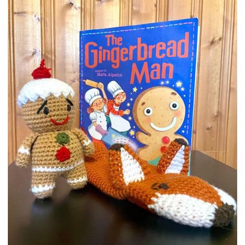 Gingerbread Man Playset, Fox Hand Puppet, Waldorf Doll Toys for 3 4 5 Year Old, Dollhouse Miniatures