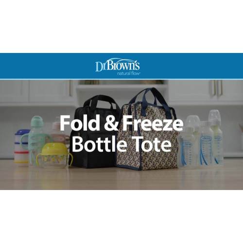 Dr. Brown’s Fold & Freeze Bottle Tote, Breastfeeding Essential Cooler Bag, 6 Baby Bottles Milk Storage - Black