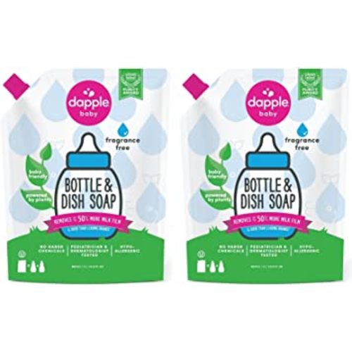 Dapple Baby, Bottle and Dish Liquid Refill Dish Soap Plant Based Hypoallergenic, Fragrance Free, (Pack of 2) 68.0 Fl Oz