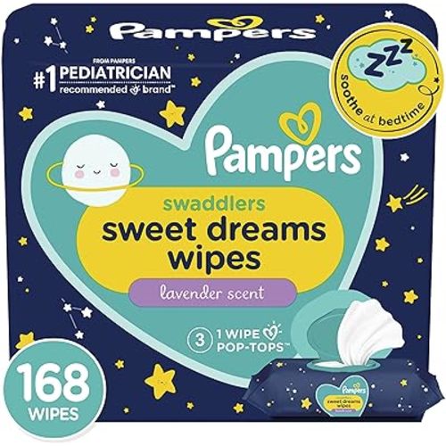 Pampers Swaddlers Sweet Dreams Baby Wipes, Soothing Lavender, 3 Flip-Top Packs (168 Wipes Total)