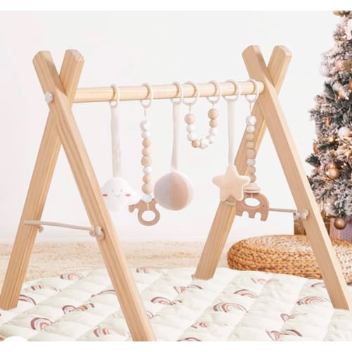 funny supply Wooden Baby Gym with 6 Gym Toys Foldable Baby Play Gym Frame Activity Center Hanging Bar Newborn Gift