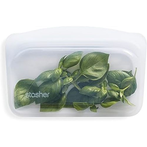Stasher Platinum Silicone Food Grade Reusable Storage Bag, Clear (Snack) | Reduce Single-Use Plastic | Cook, Store, Sous Vide, or Freeze | Leakproof, Dishwasher-Safe, Eco-friendly | 12 Oz