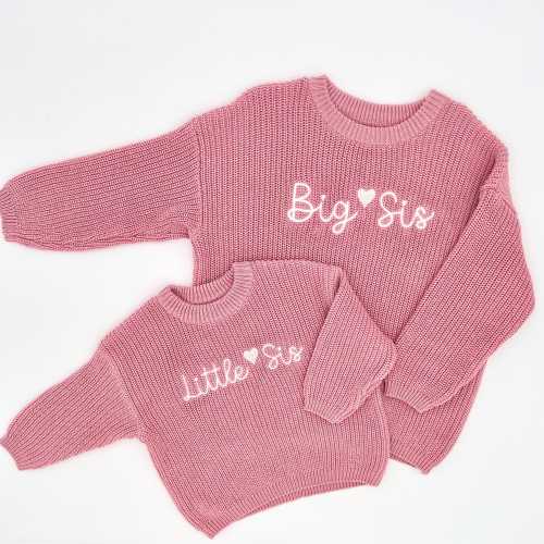 Little Sister Big Sister Match Sweaters, Embroidered Pink Sweatshirt, Daughter Sweater Gift, Sisters Matching Outfit, Custom Shirt Sister