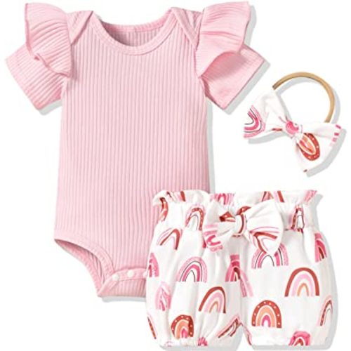 Aalizzwell Baby Girls Ribbed Bodysuit Bloomer Shorts Outfits Summer Clothes