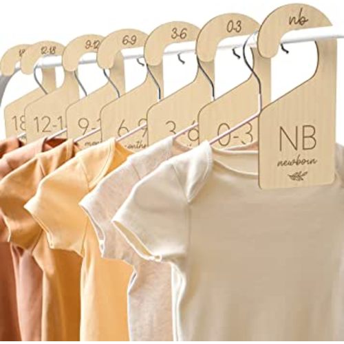 Beautiful Wooden Baby Closet Dividers - Double-Sided Organizer for Newborn to 24 Months Size Clothes - Adorable Nursery Decor Hanger Dividers Easily Organize Your Little Baby Girls or Boys Room