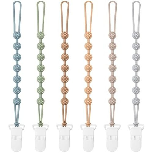 Baby Pacifier Clip, 6 Pack Silicone Pacifier Holder with One Piece Design for Baby Boy and Girl, BPA Free Soft Flexible Paci Binky Clips