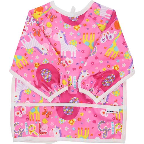 Pikababy Long Sleeved Bib - Waterproof, Washable, Easy Wear-Take off Baby Bibs, 6-24 Months